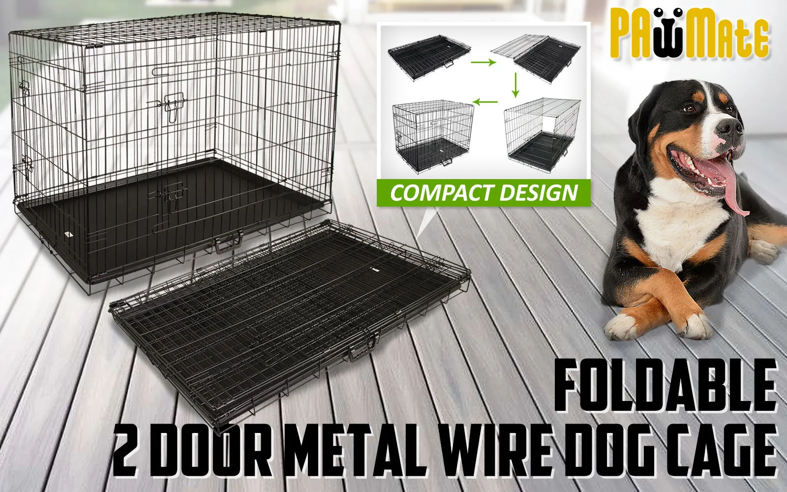 Foldable 30in Wire Dog Cage w/ Tray, Dual Doors - Paw Mate