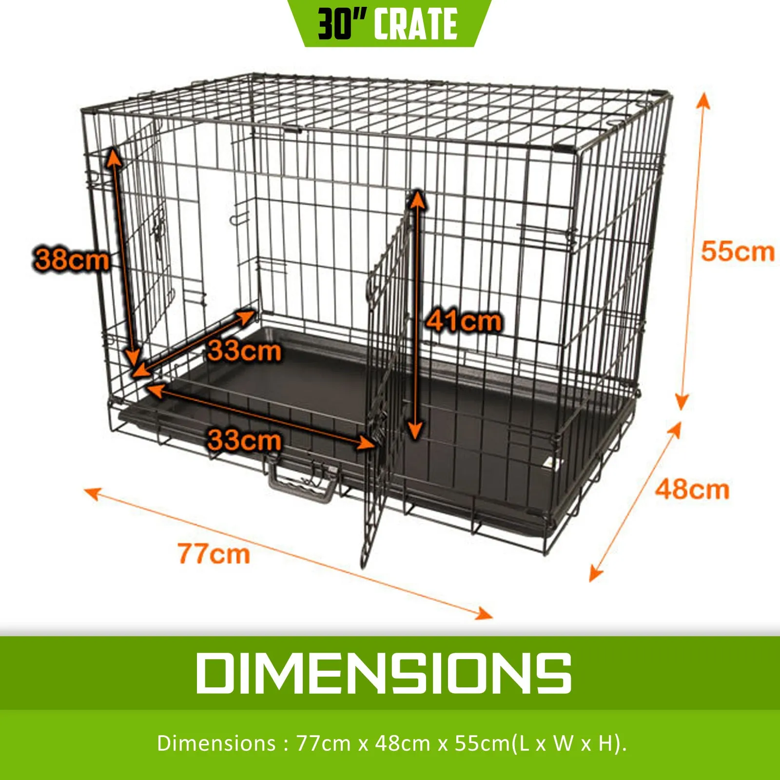 Foldable 30in Wire Dog Cage w/ Tray, Dual Doors - Paw Mate