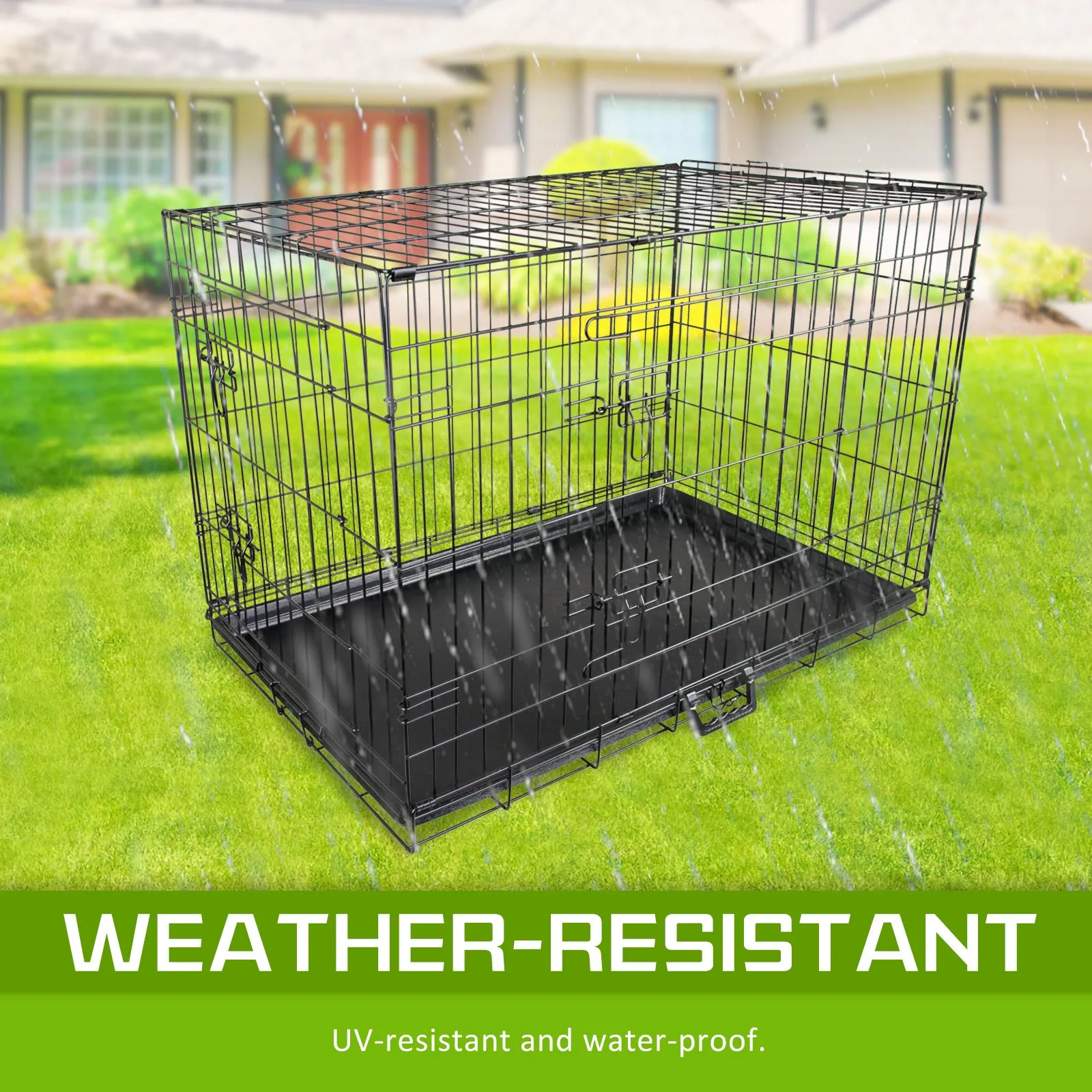 Foldable 30in Wire Dog Cage w/ Tray, Dual Doors - Paw Mate