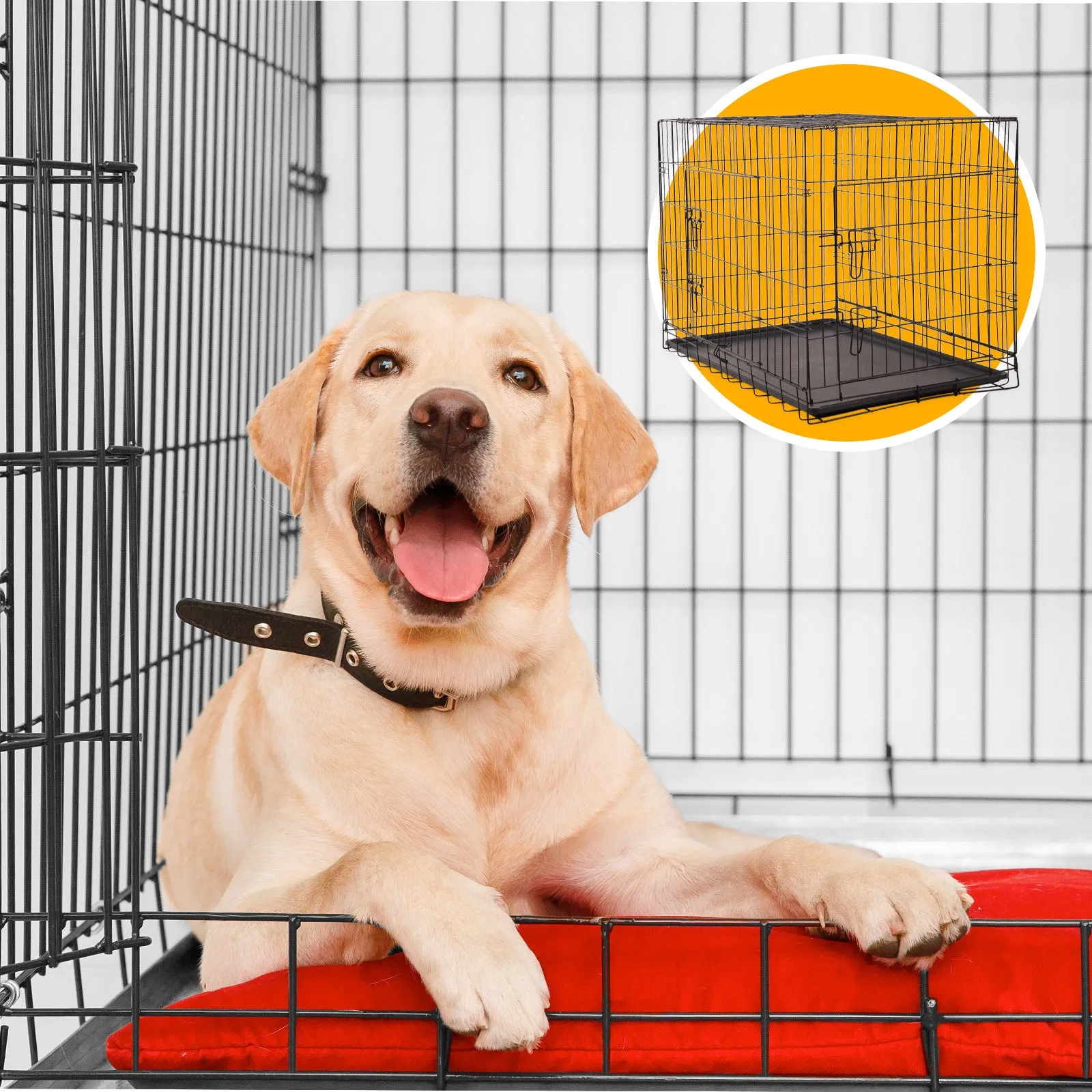 Foldable Metal Pet Cage with ABS Tray, 3 Doors - 36" 4Paws