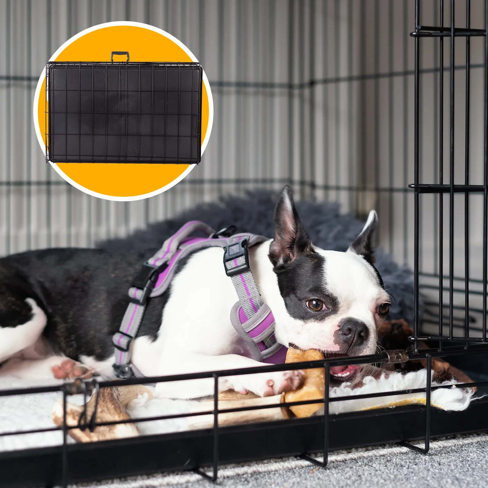 Foldable Metal Pet Cage with ABS Tray, 3 Doors - 36" 4Paws
