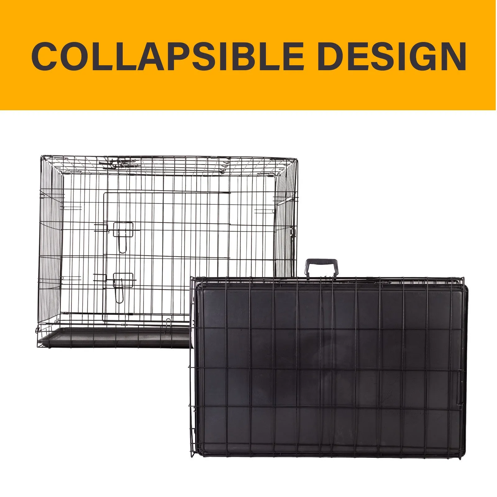 Foldable Metal Pet Cage with ABS Tray, 3 Doors - 36" 4Paws