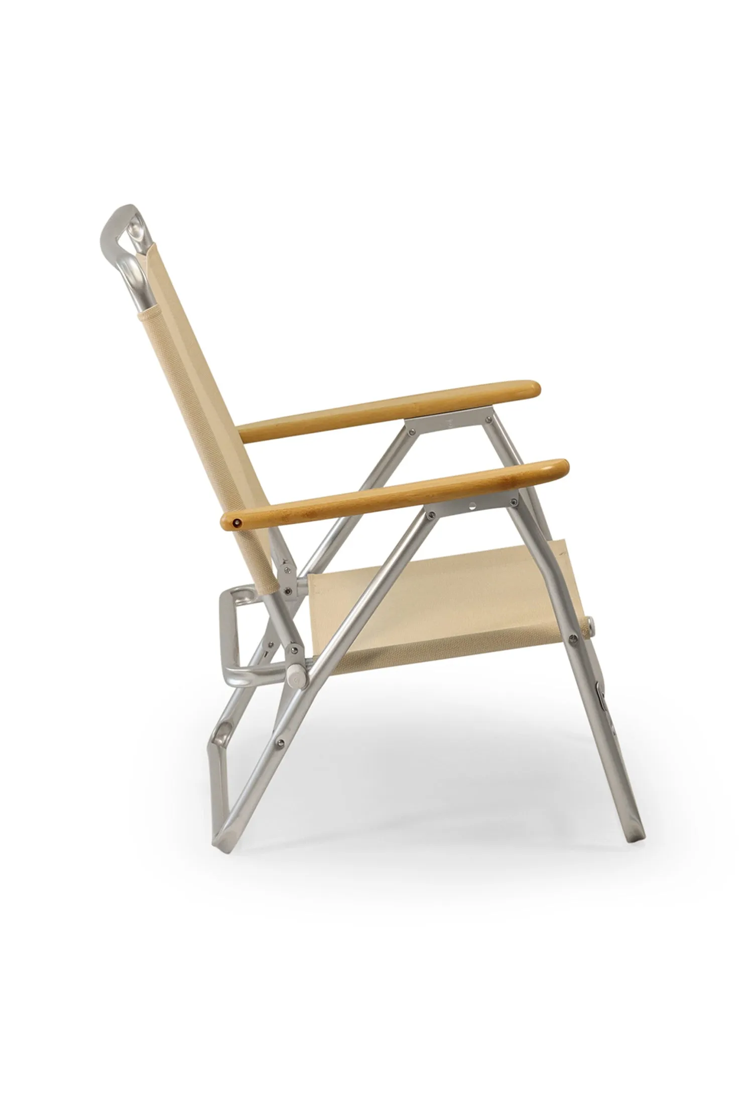 Folding Aluminum Beach Chair with Bamboo Armrests- Textile Mesh Fabric -PA600V-BB