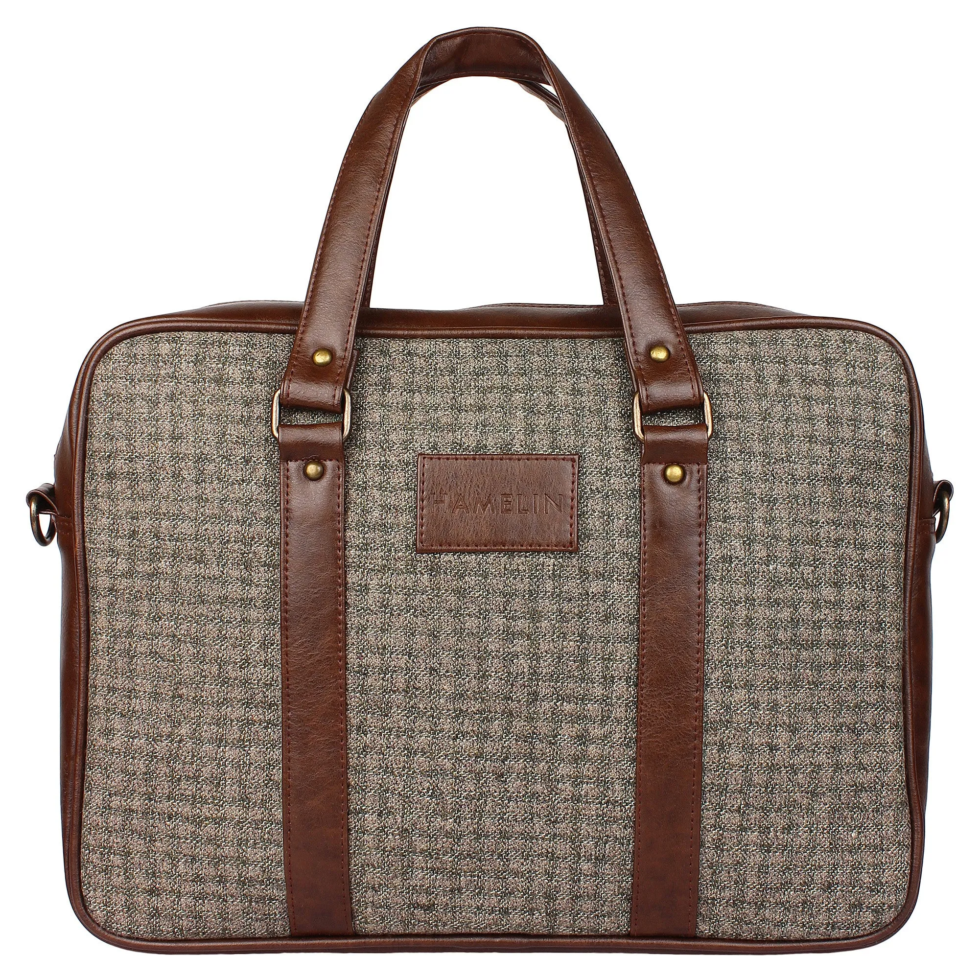 Foliage Check - Tweed and Vegan Leather Laptop Bag
