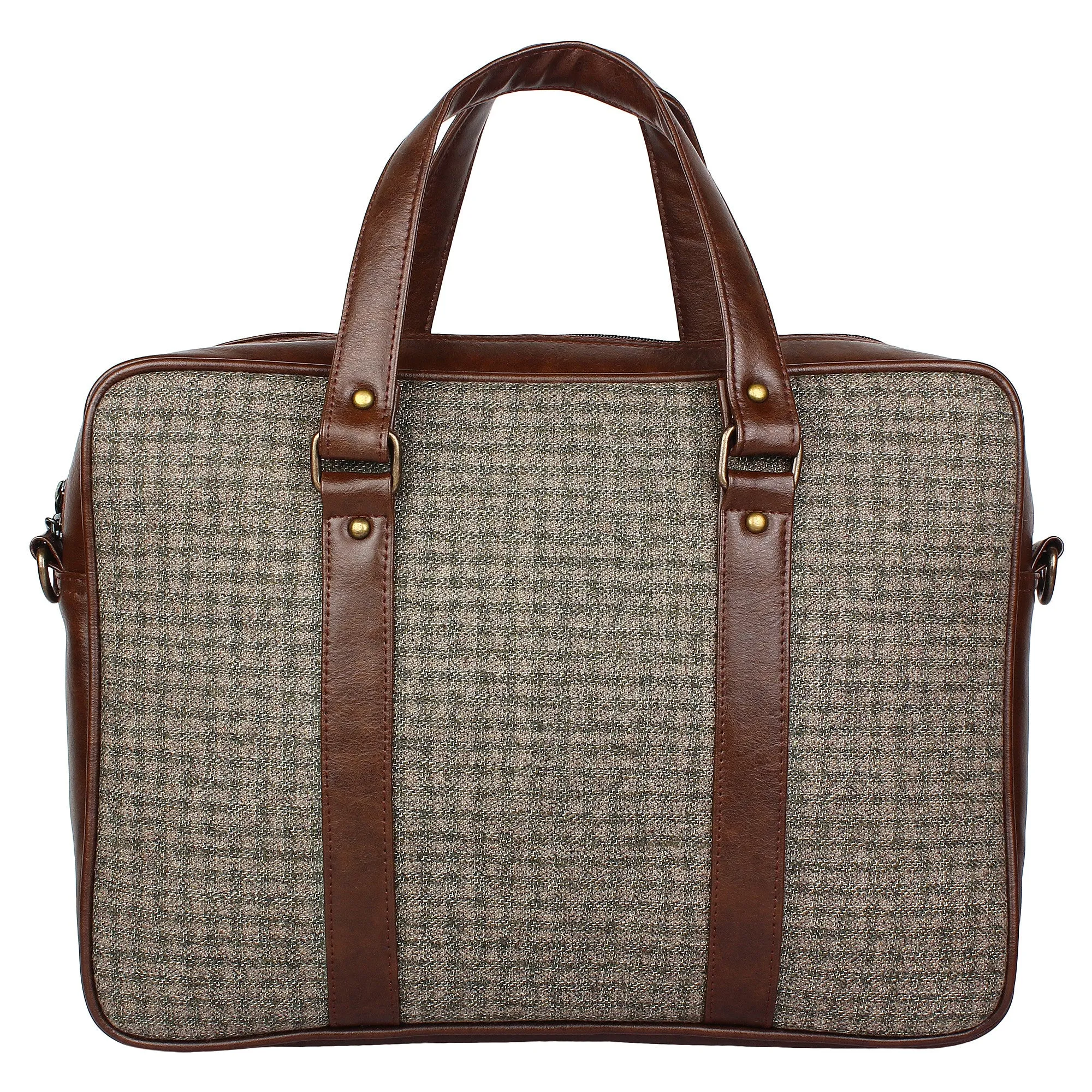Foliage Check - Tweed and Vegan Leather Laptop Bag