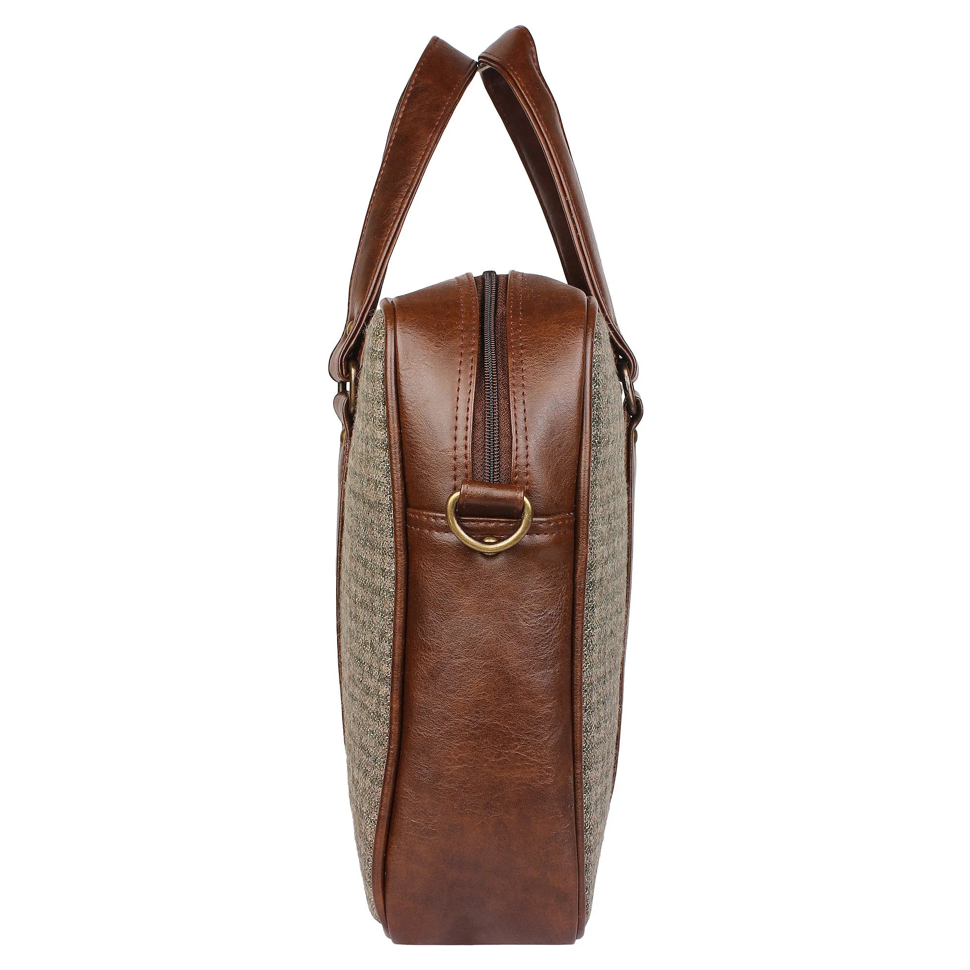 Foliage Check - Tweed and Vegan Leather Laptop Bag