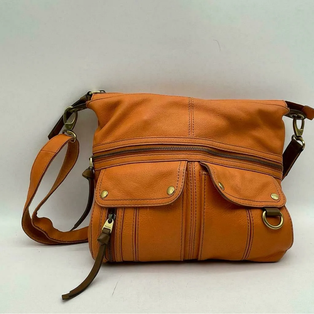 FOSSIL Crossbody Bag Authentic Leather Bag Orange