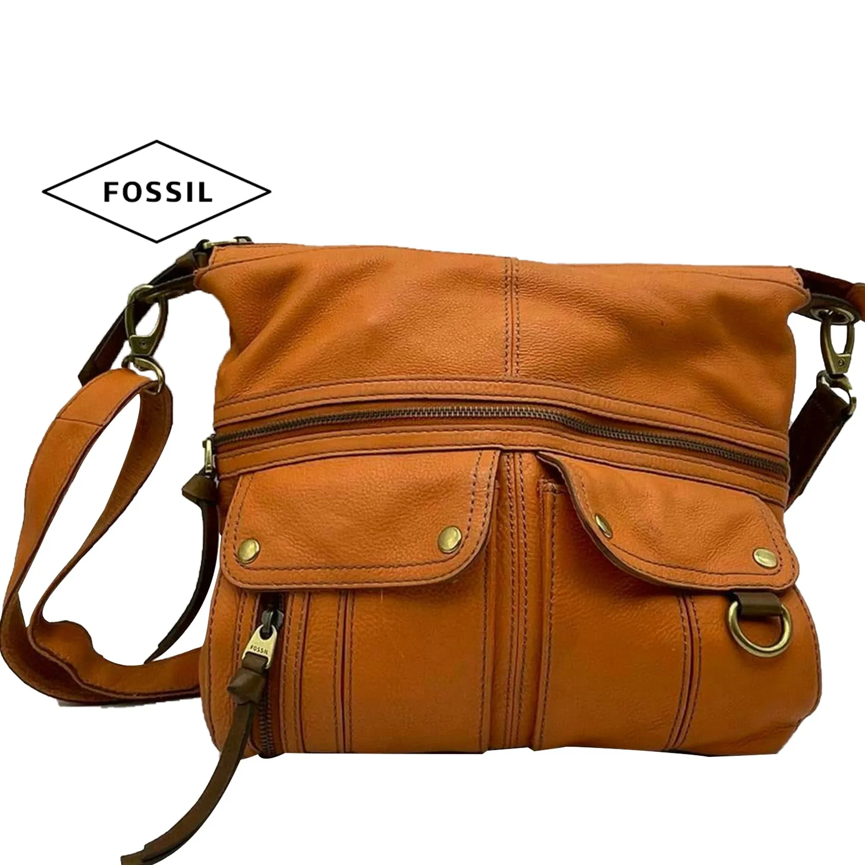 FOSSIL Crossbody Bag Authentic Leather Bag Orange