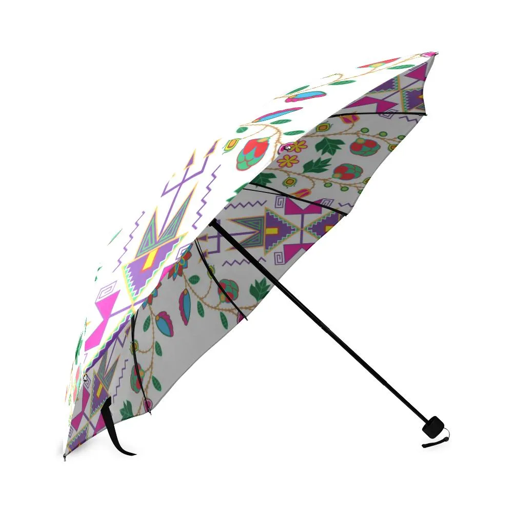 Geometric Floral Fall-White Foldable Umbrella