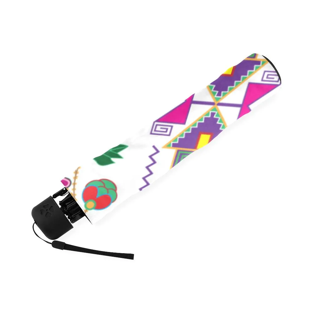Geometric Floral Fall-White Foldable Umbrella