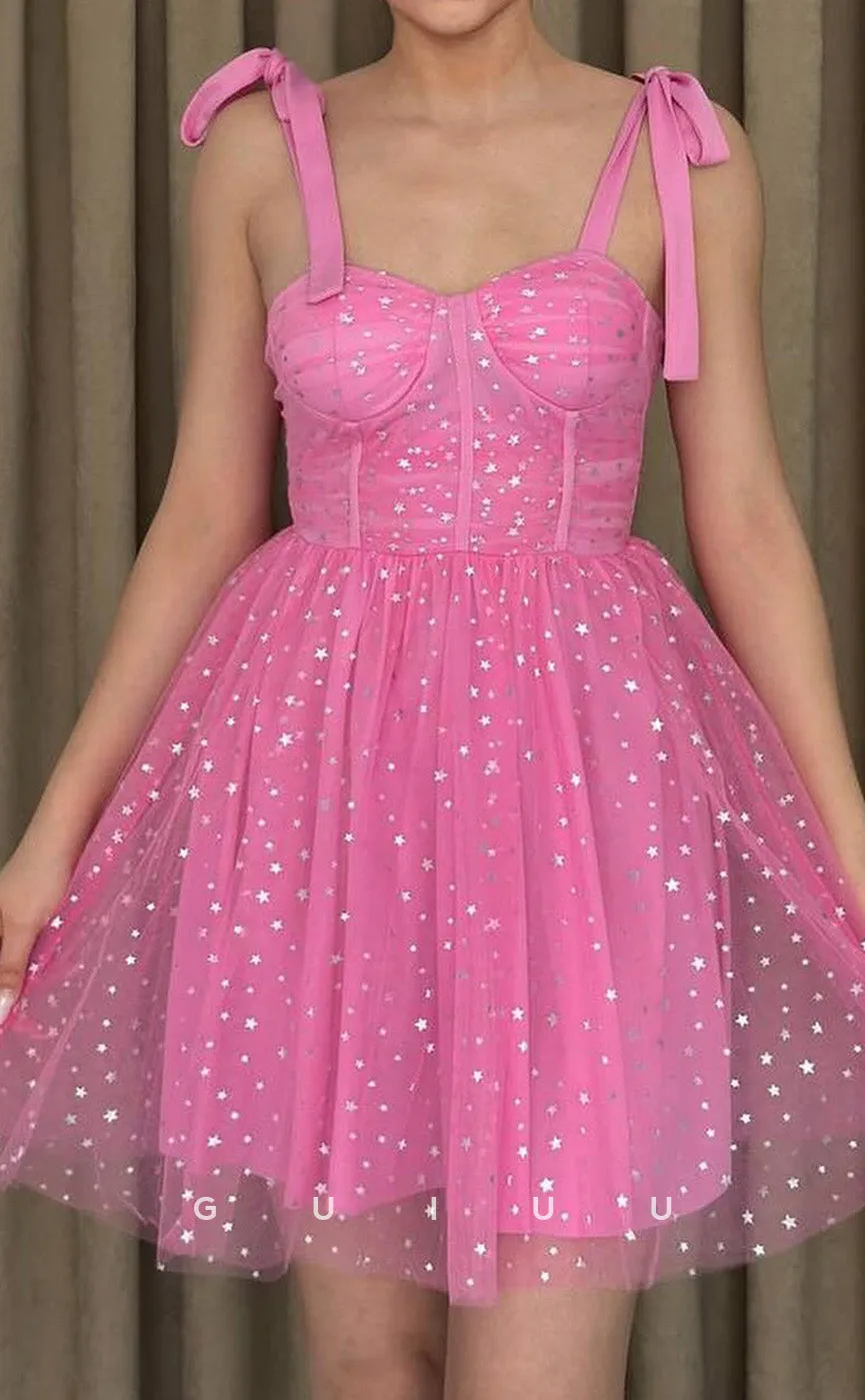 GH947 - Cute A-Line Strapless Straps Sleeveless Tulle Homecoming Dress