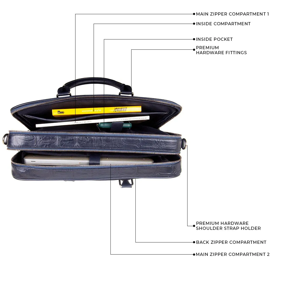 Great Dane | Leather Portfolio Bag | 100% Genuine Leather | For Office Use | Colour -  Blue