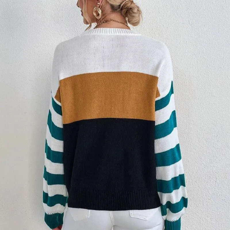 Green Long-sleeved Knitted Sweater Pullover