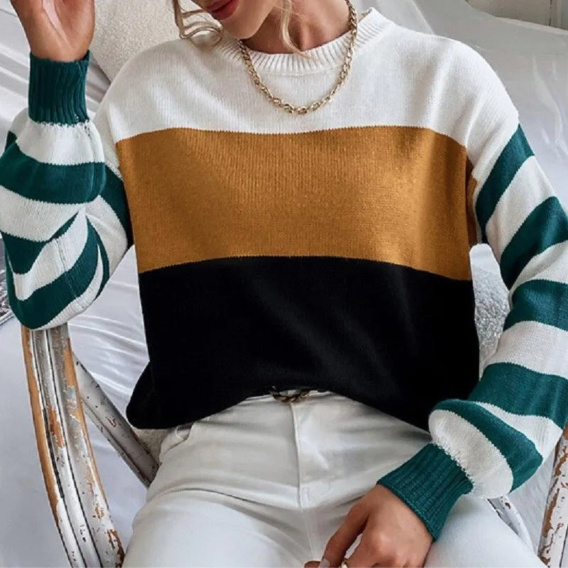Green Long-sleeved Knitted Sweater Pullover