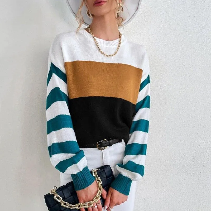 Green Long-sleeved Knitted Sweater Pullover