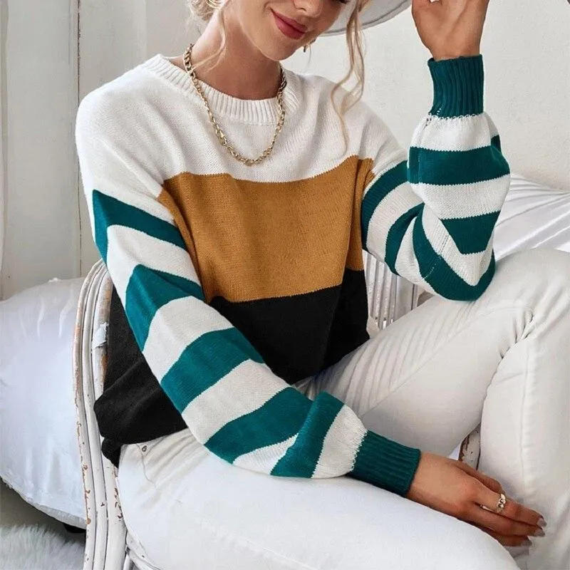 Green Long-sleeved Knitted Sweater Pullover