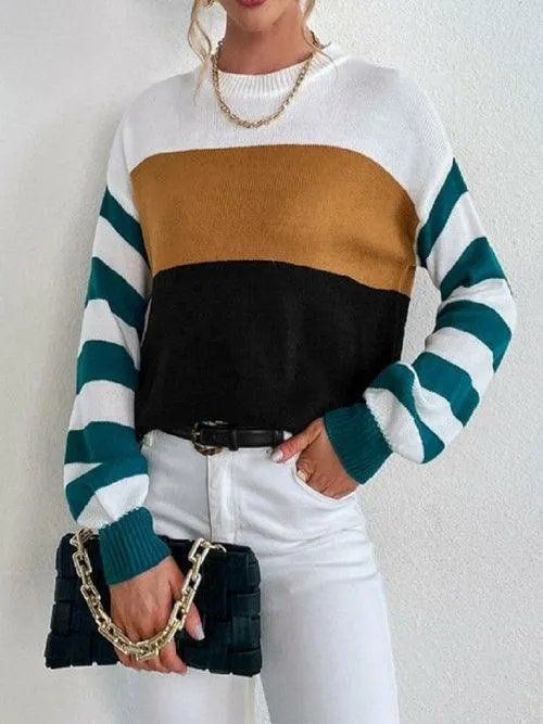 Green Long-sleeved Knitted Sweater Pullover