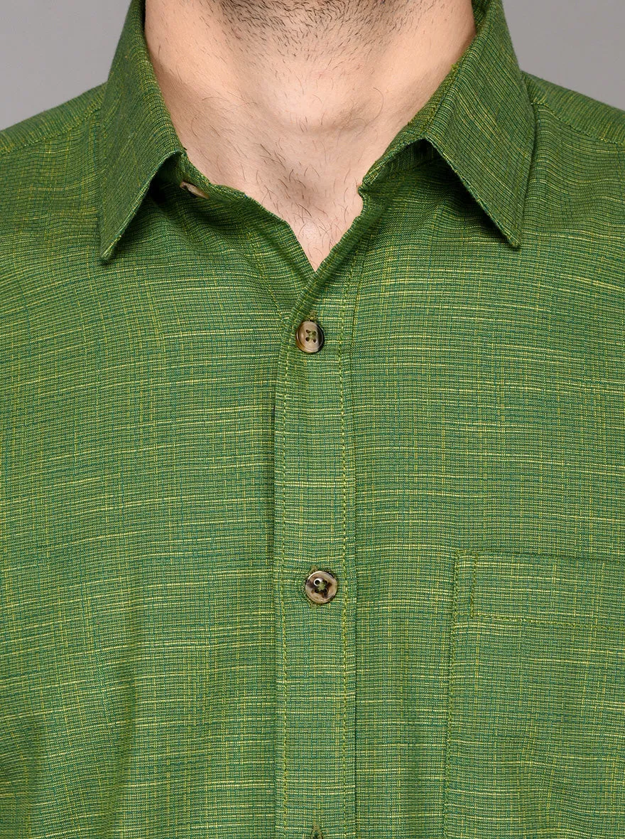 Green Self Textured Slim Fit Casual Shirt | JadeBlue