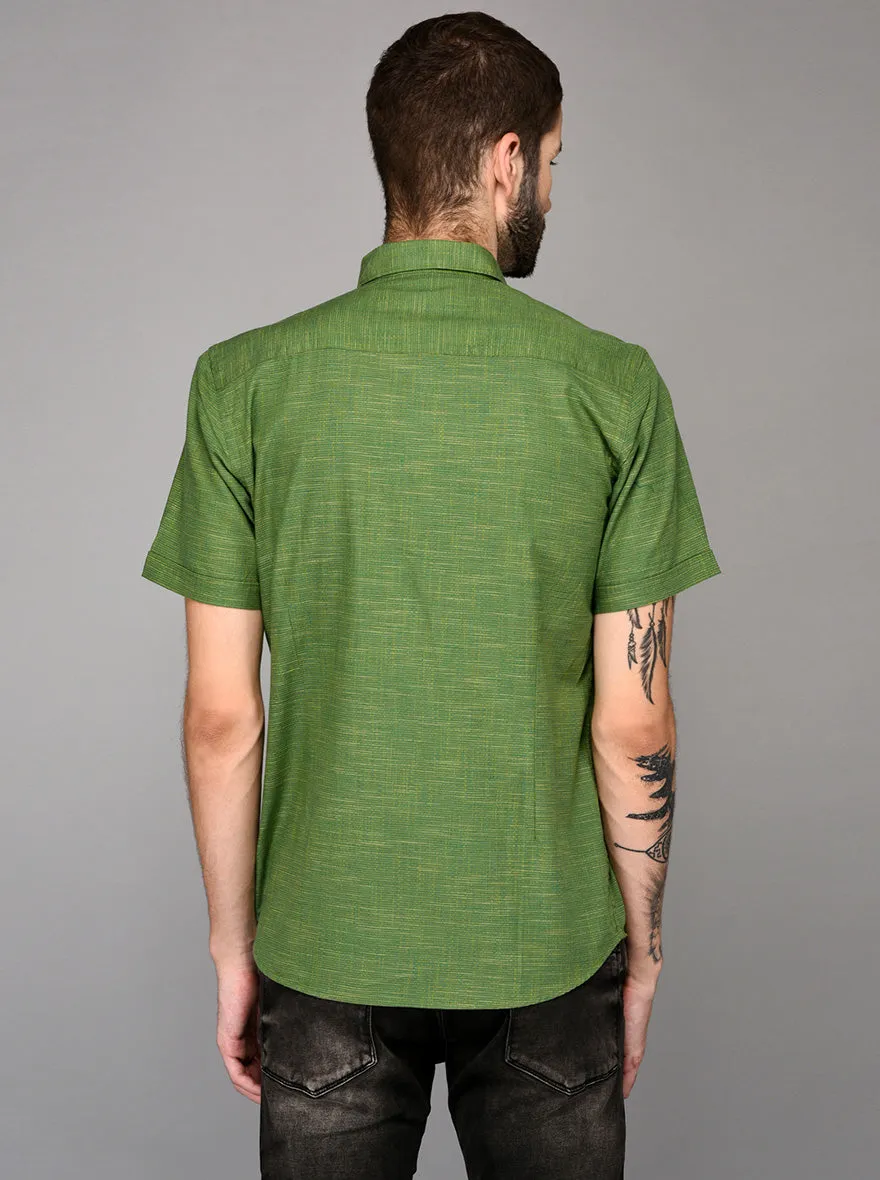Green Self Textured Slim Fit Casual Shirt | JadeBlue