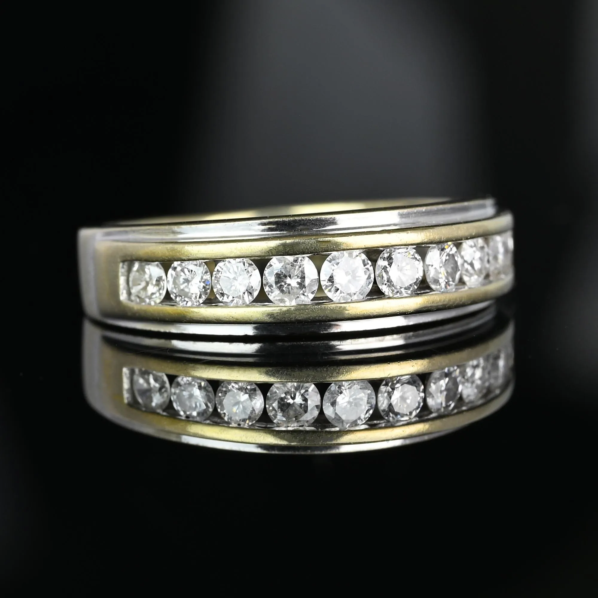 Half Hoop Two Tone 14K Gold Diamond Ring Band