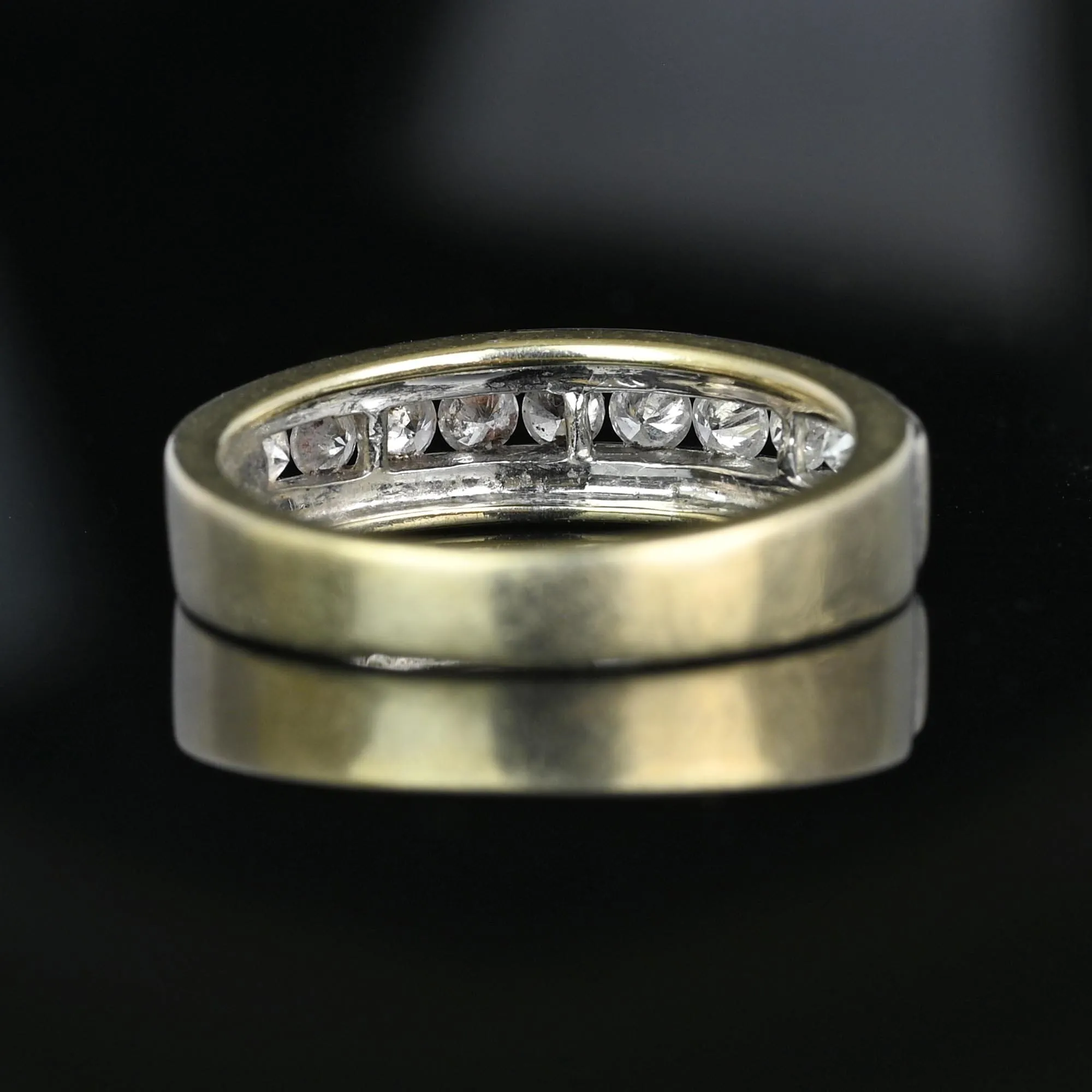 Half Hoop Two Tone 14K Gold Diamond Ring Band