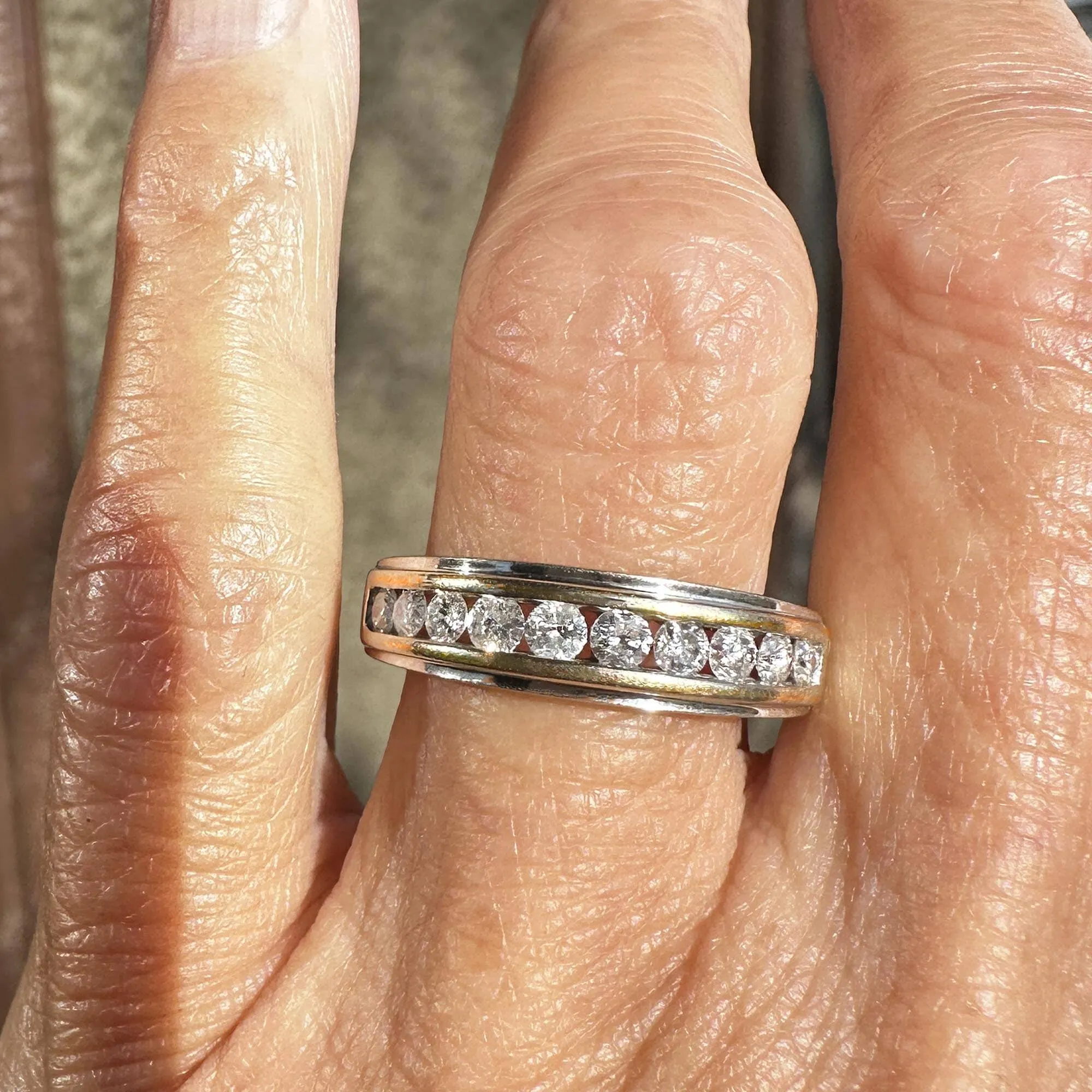 Half Hoop Two Tone 14K Gold Diamond Ring Band