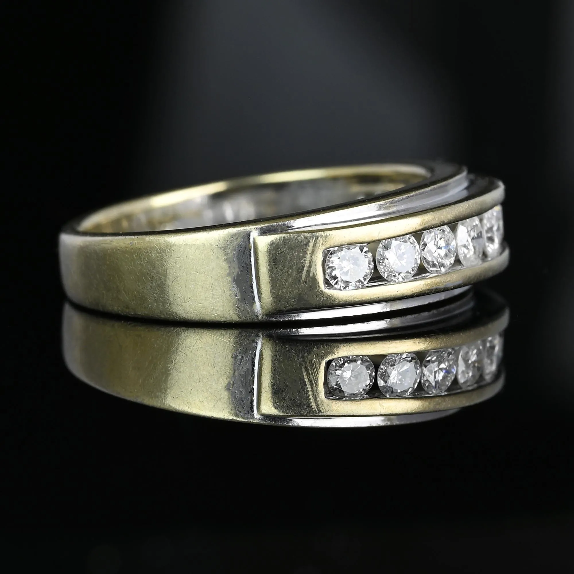 Half Hoop Two Tone 14K Gold Diamond Ring Band