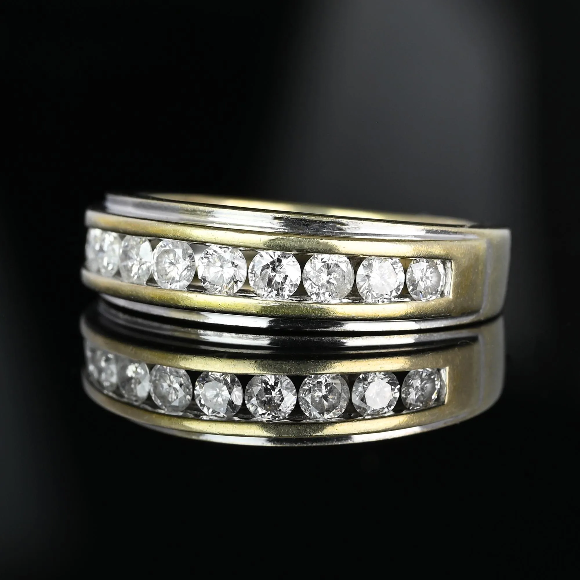 Half Hoop Two Tone 14K Gold Diamond Ring Band