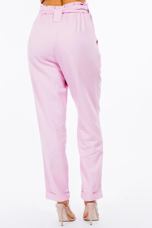 HIGH WAIST PAPER BAG LINEN PANTS