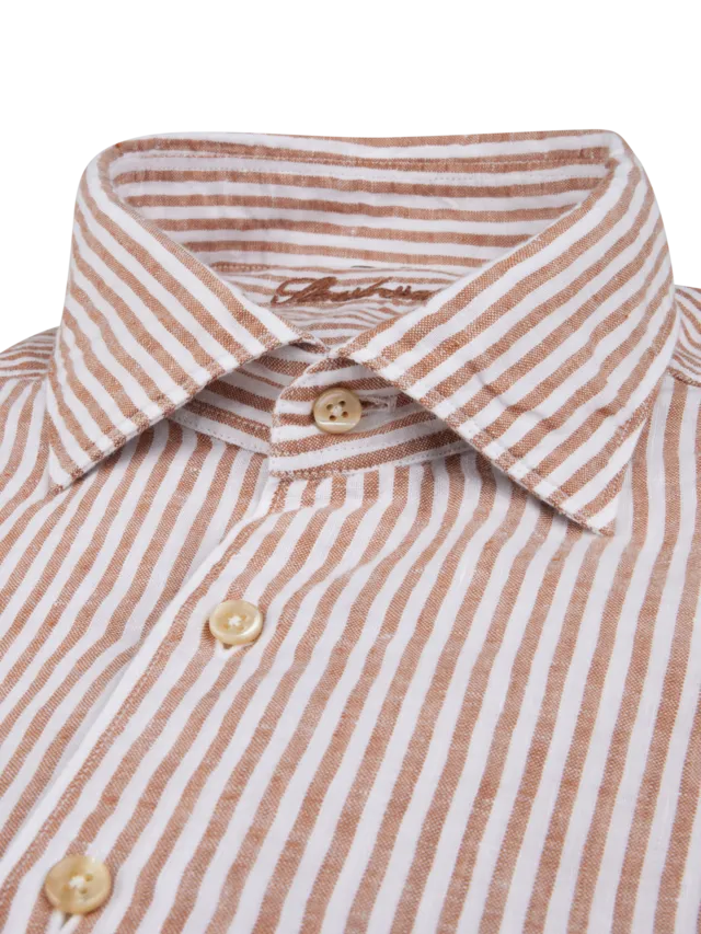 ID24348-Stenstroms Rust Linen Stripe Shirt
