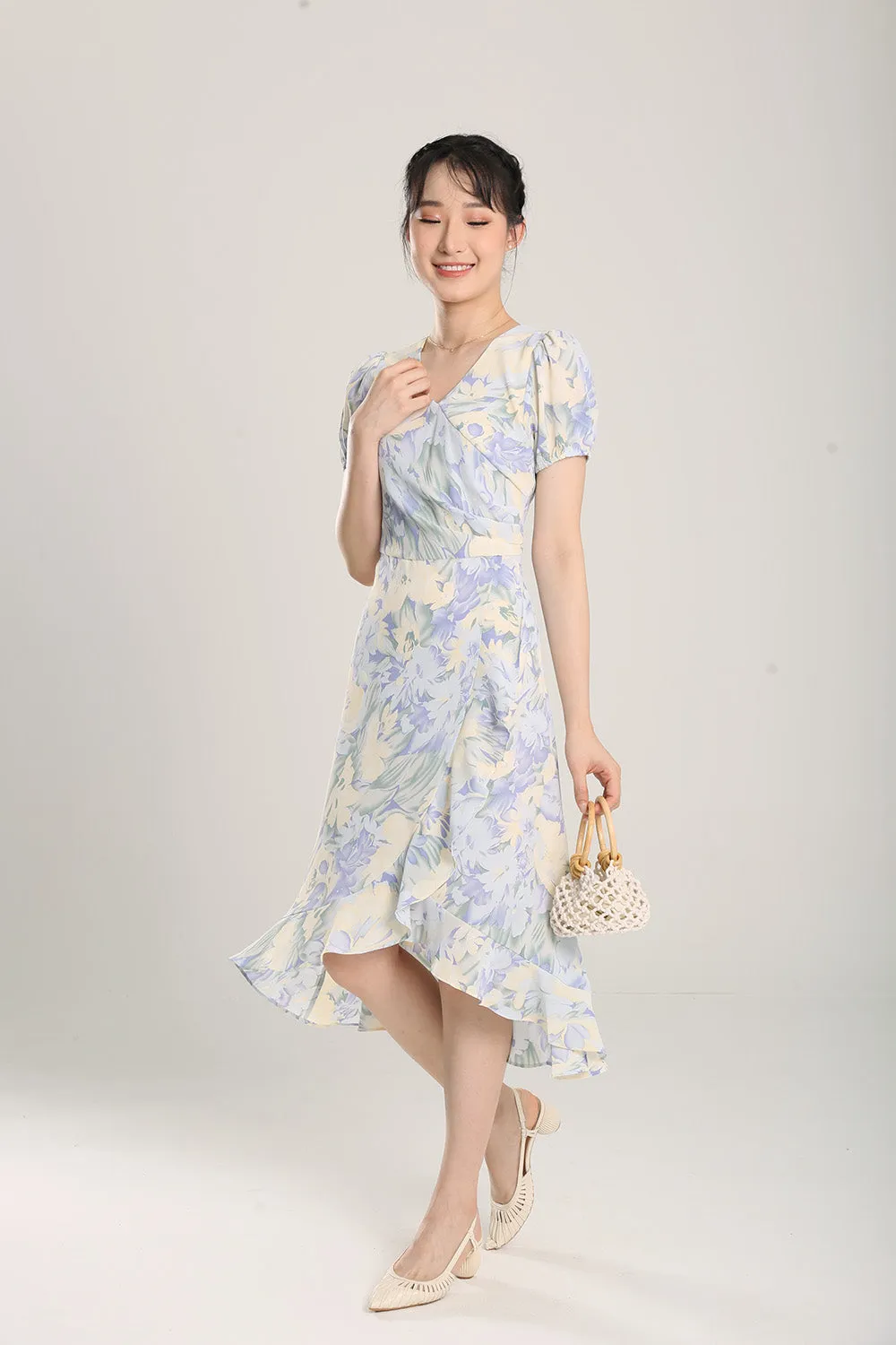Jica Floral Print Midi Dress in Lavender