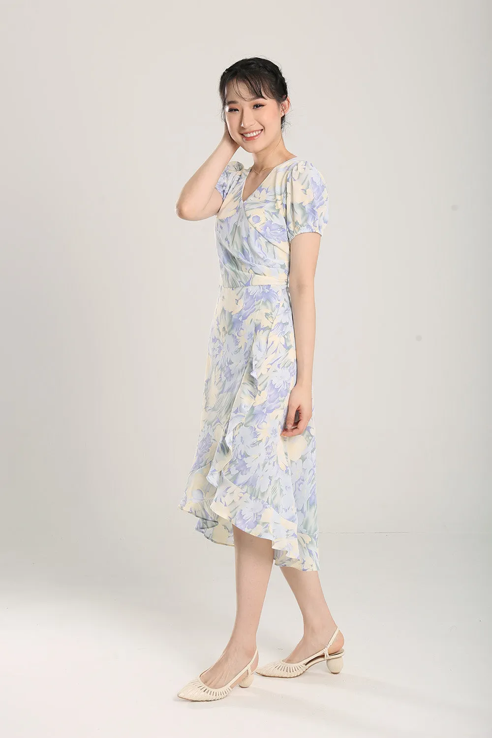 Jica Floral Print Midi Dress in Lavender
