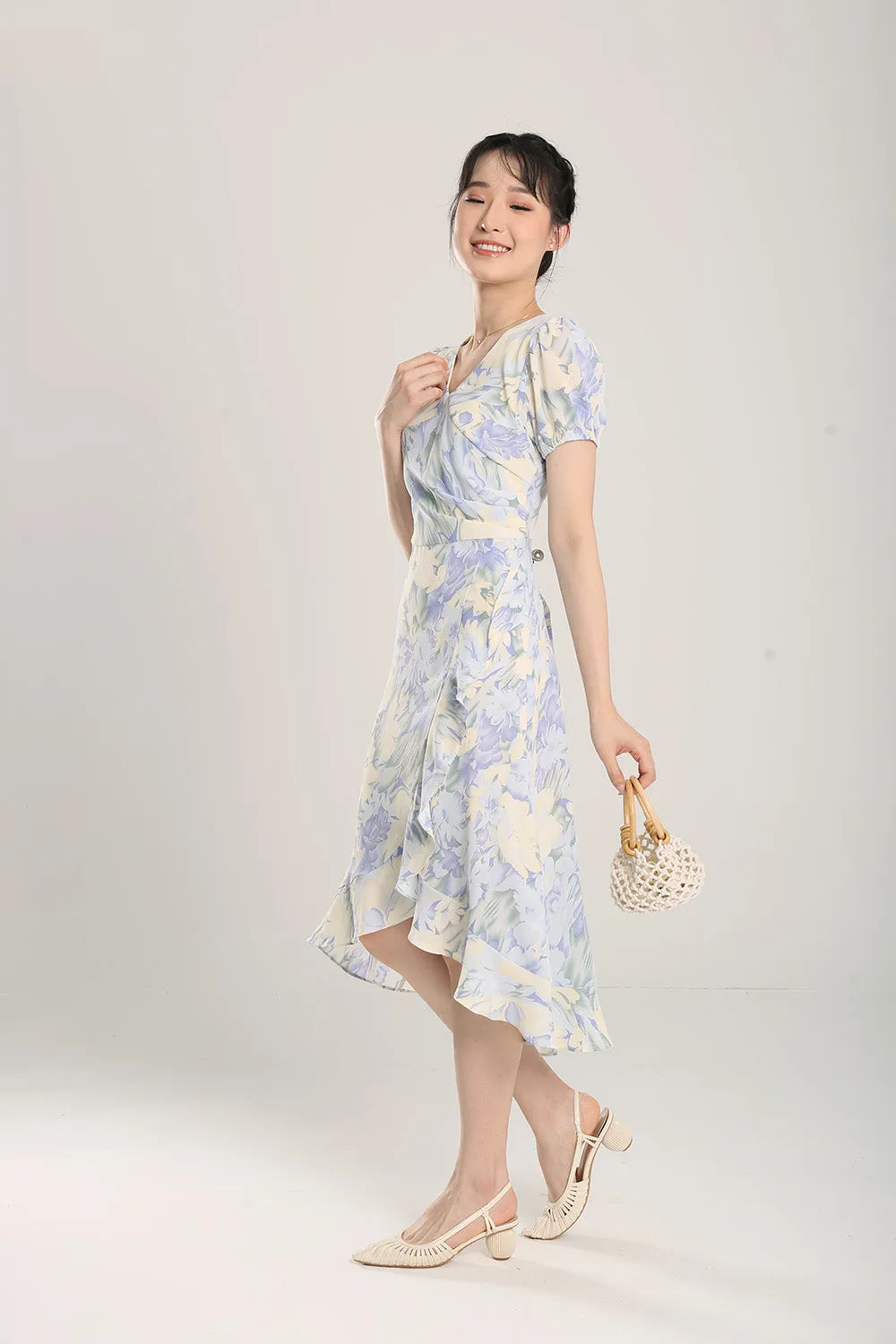 Jica Floral Print Midi Dress in Lavender