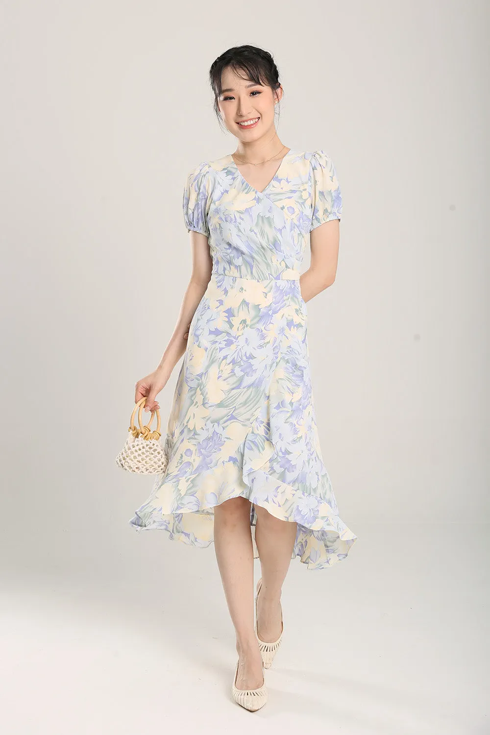 Jica Floral Print Midi Dress in Lavender