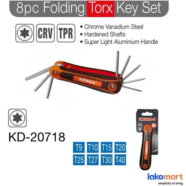 KENDO 8 Pcs Foldable Torx Key CRV Set T9 - T4 [2718]