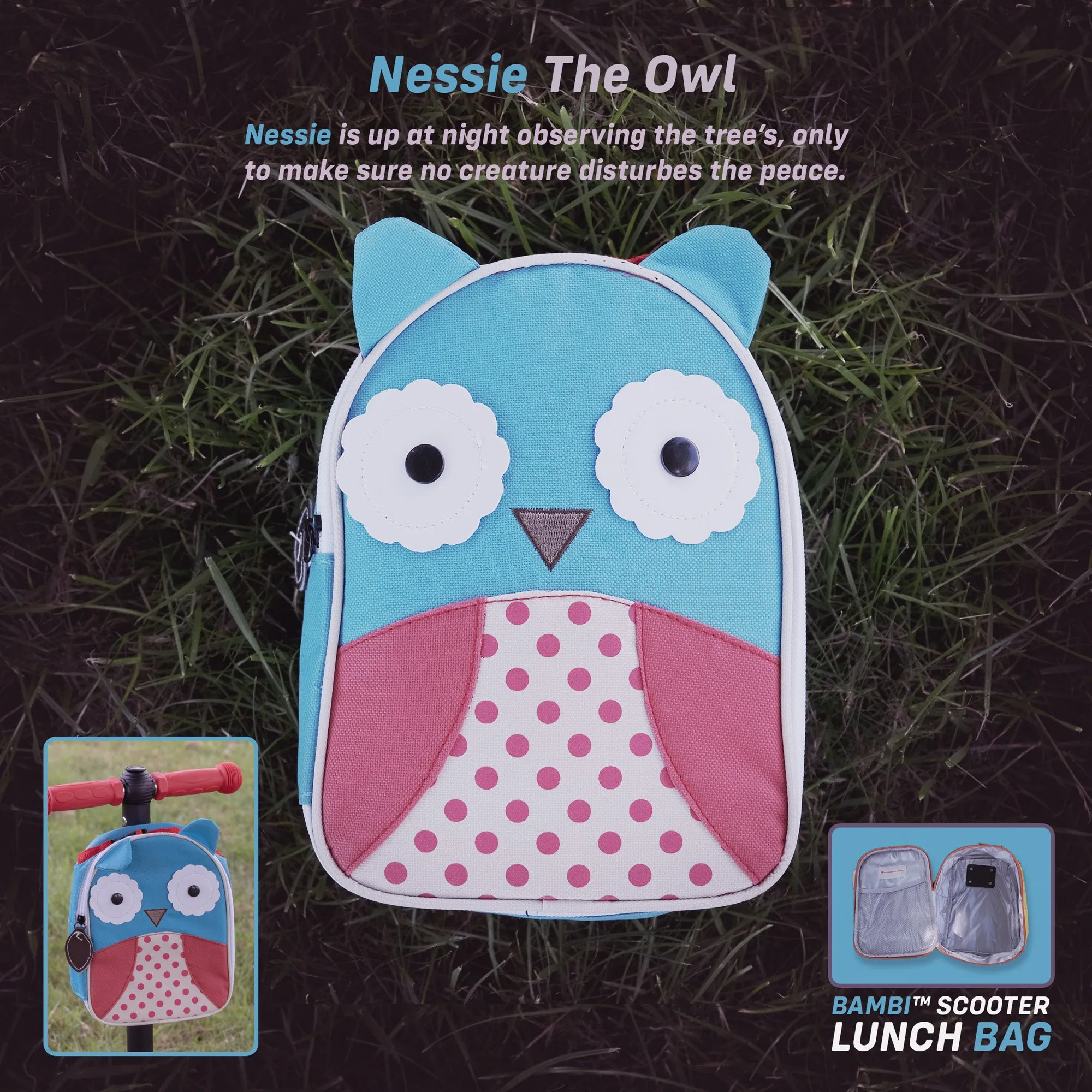 Kids Scooter Lunch Bag Accessory - Nessie The Owl