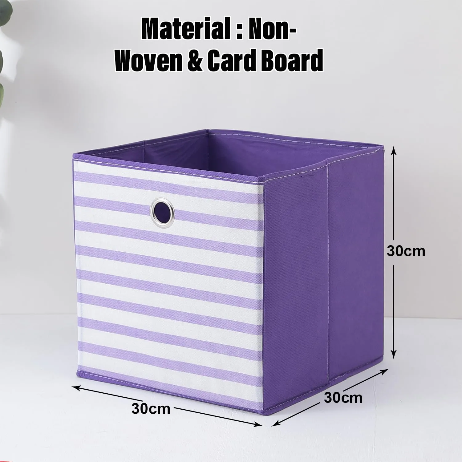 Kuber Industries Foldable Storage Basket|Square Toy Storage Bin|Front Grab Handle|Wardrobe, Closet Organizer (Purple) (Pack Of 5)