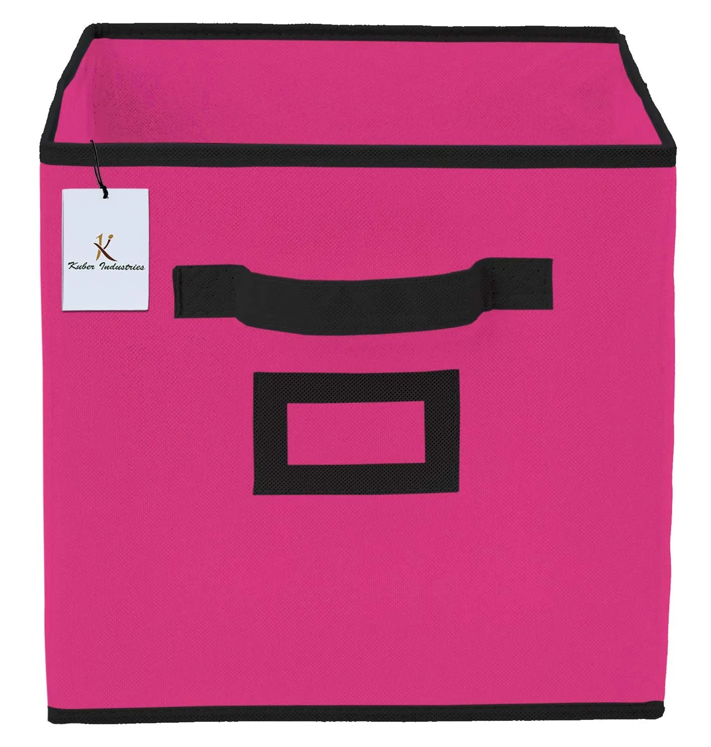 Kuber Industries Non Woven 2 Pieces Small Foldable Storage Organiser Cubes/Boxes (Black & Pink) - CTKTC035167