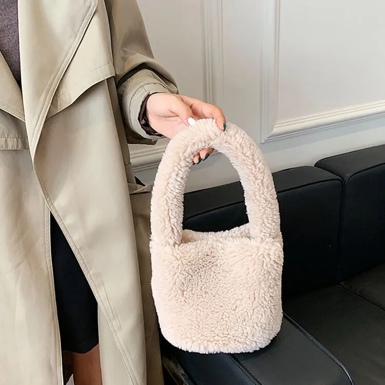 Ladies Bucket Bag Faux Fur Tote Bag-Showtown