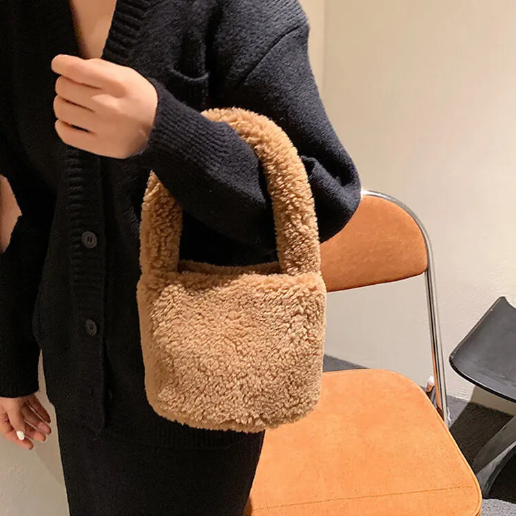 Ladies Bucket Bag Faux Fur Tote Bag-Showtown