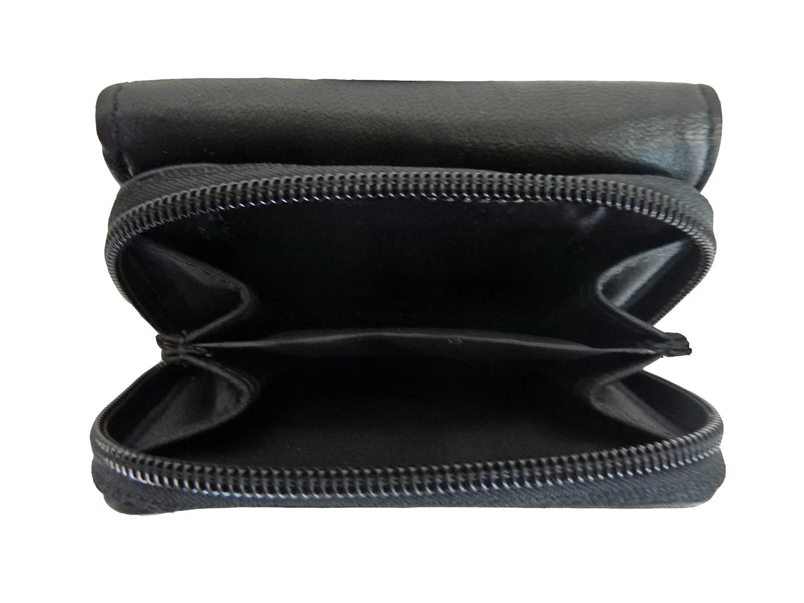 Ladies Small Leather Zipped Coin Purse Black QL223