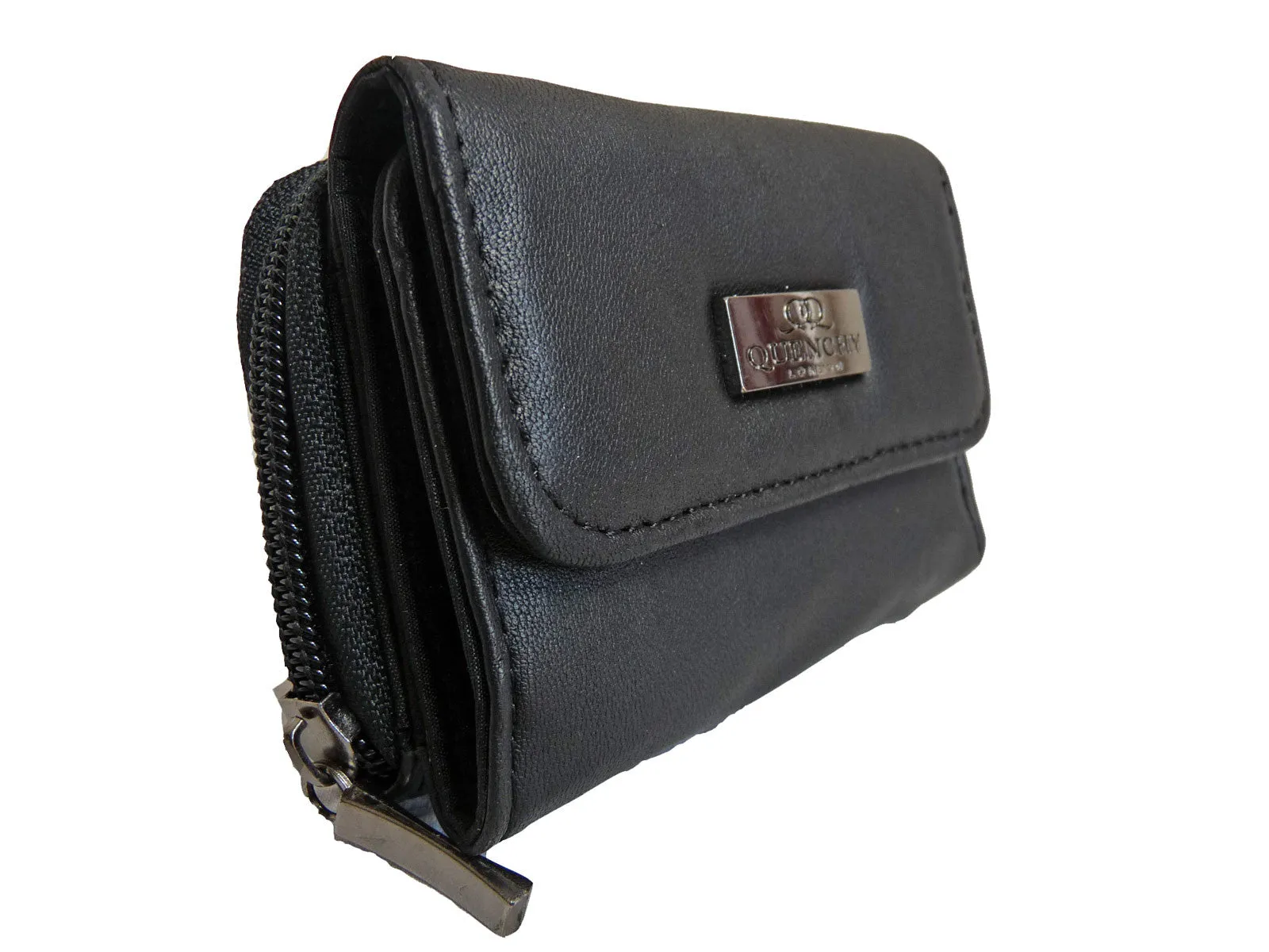 Ladies Small Leather Zipped Coin Purse Black QL223