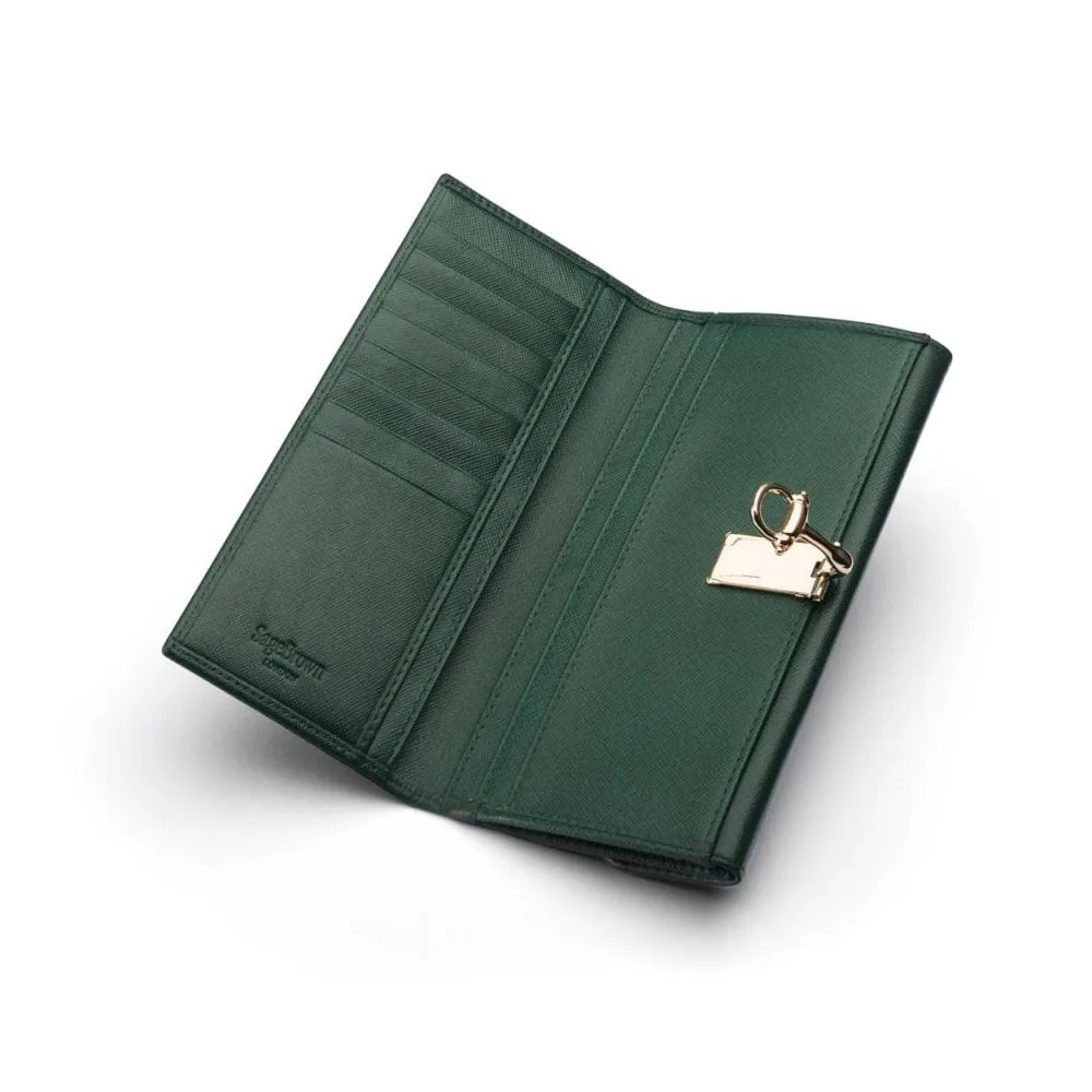 Ladies Tall Leather Purse With Brass Clasp 8 CC - Racing Green