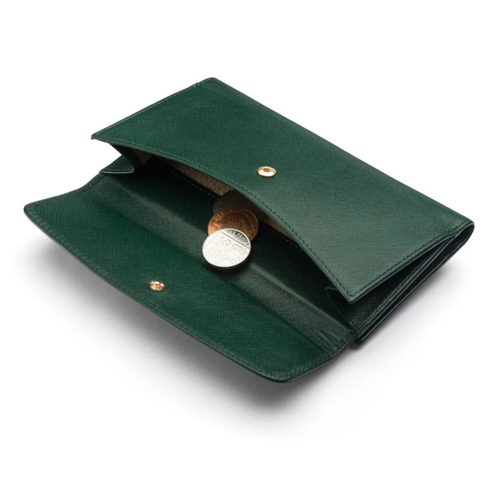 Ladies Tall Leather Purse With Brass Clasp 8 CC - Racing Green