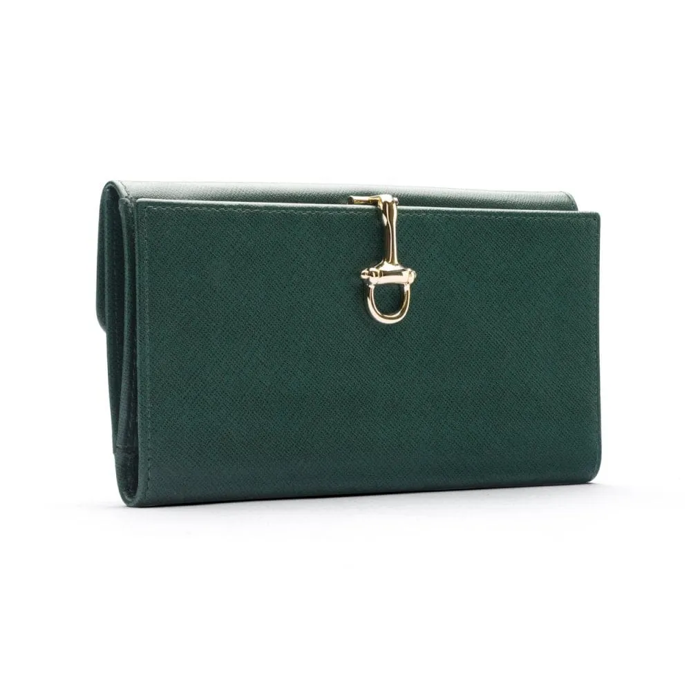 Ladies Tall Leather Purse With Brass Clasp 8 CC - Racing Green