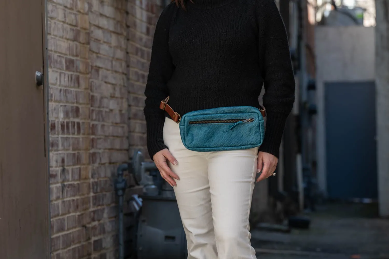 LEATHER FANNY PACK / LEATHER WAIST BAG - COBALT BISON