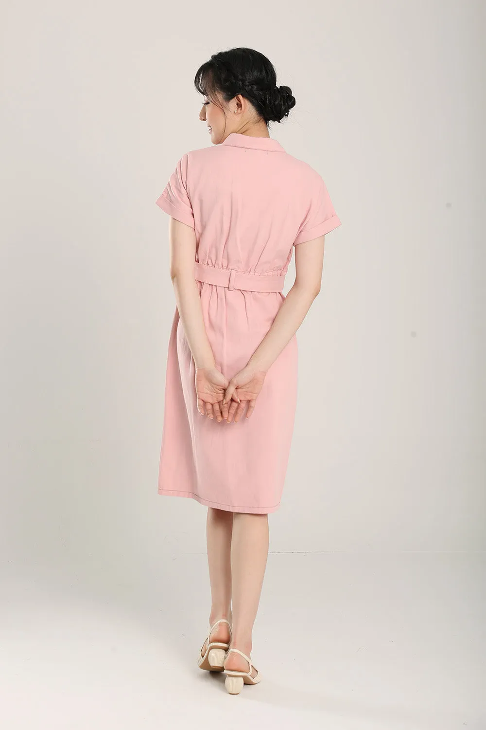 Lisbon Midi Denim Dress in Light Pink