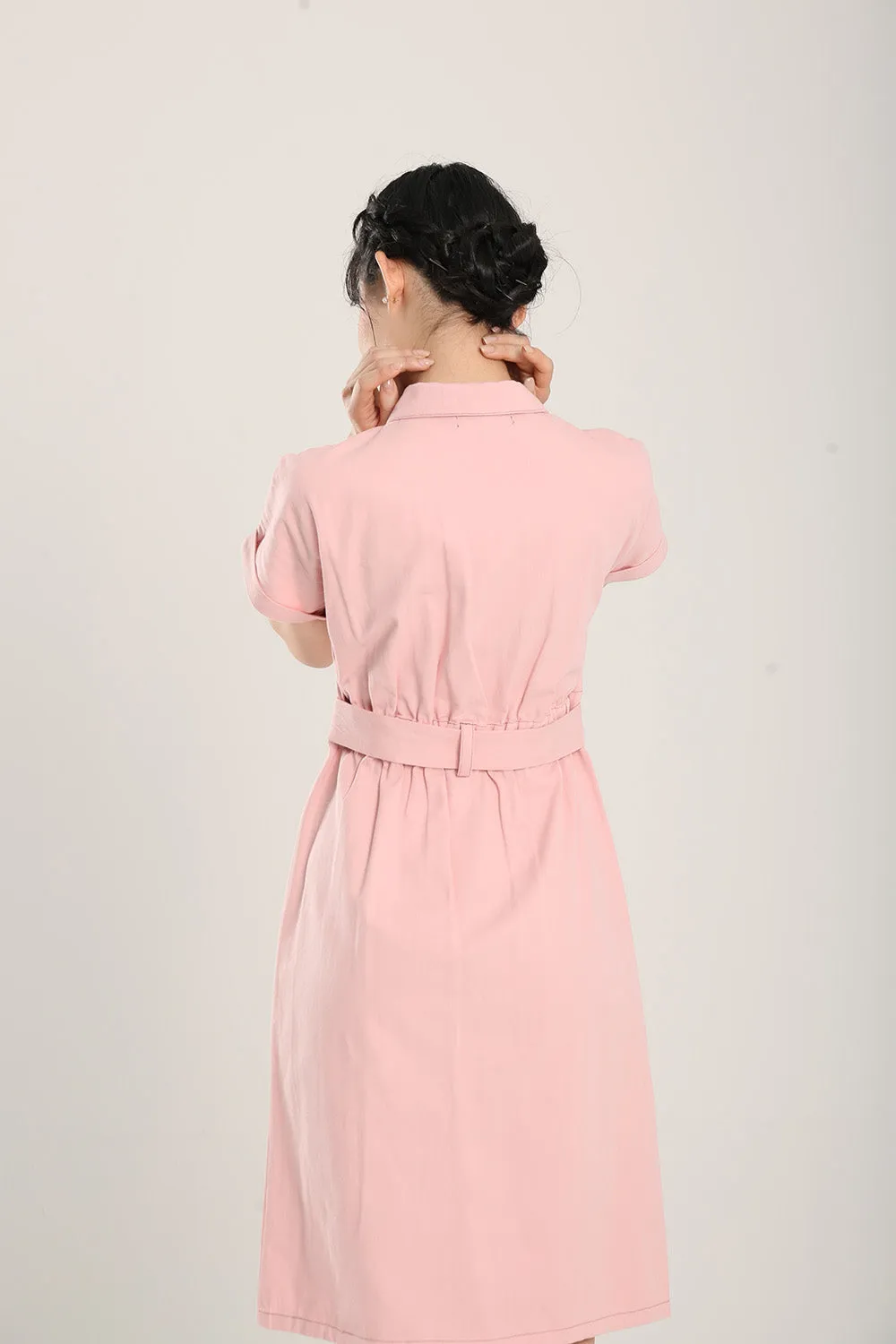 Lisbon Midi Denim Dress in Light Pink
