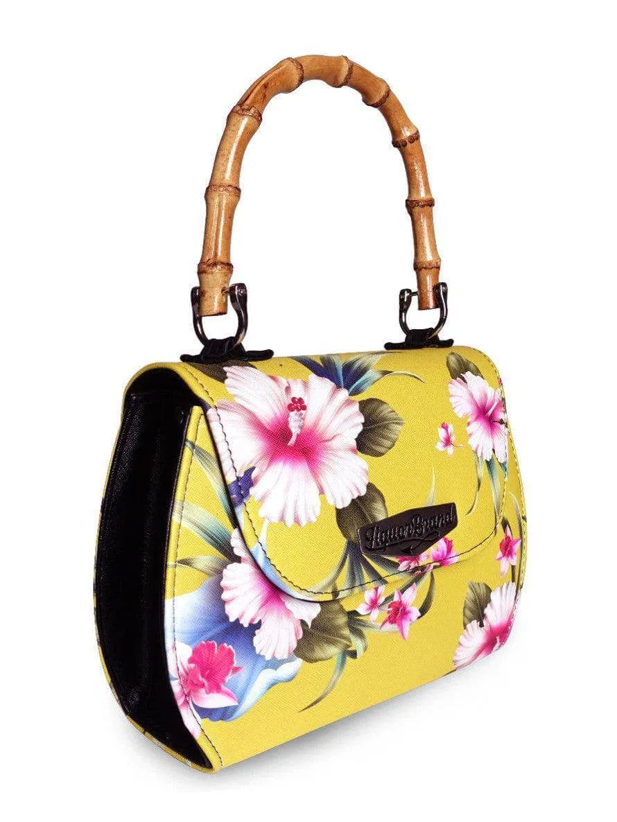 Luau Yellow Vintage Bamboo Handle Bag