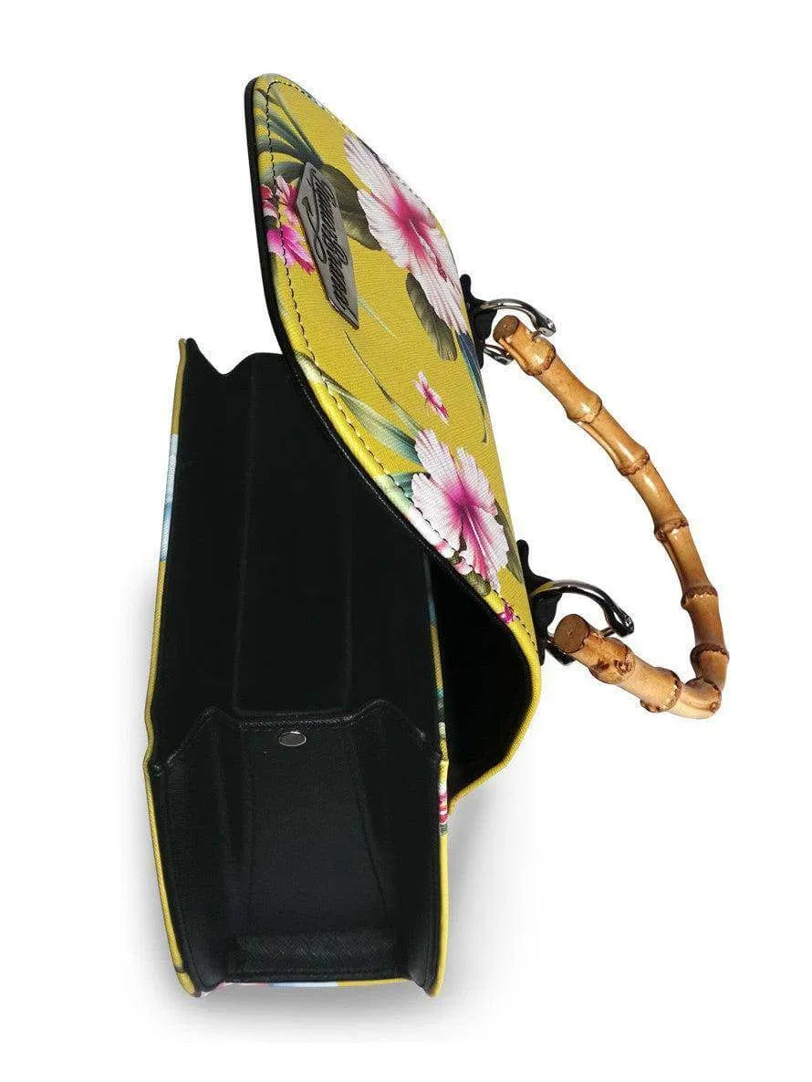 Luau Yellow Vintage Bamboo Handle Bag